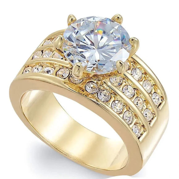 Diamond Gold Crystal Triple-Row Ring - Picture 1 of 2